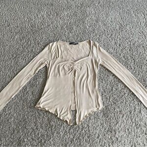 PrettyLittleThing Tan Tie Front long sleeve Size 8
